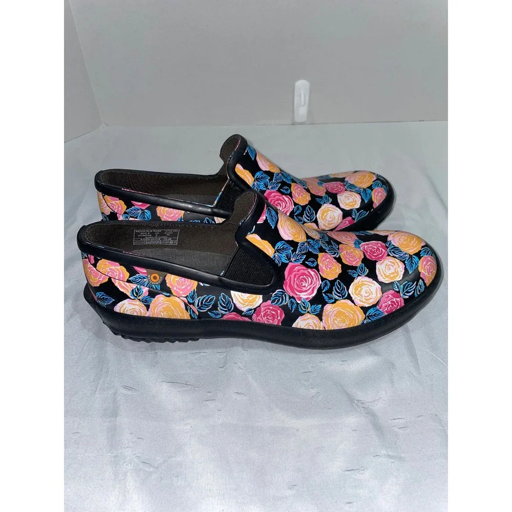 Bogs Patch Slip Rose Waterproof Garden Shoes Floral Black Multi 72742-009 Size 9
